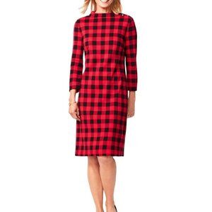 Talbots Mockneck Cotton Knit Shift Dress Red Black Buffalo Plaid Size 1X